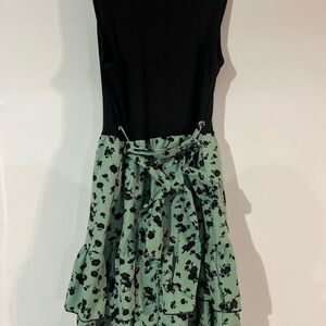 Floral Black and Green Dress